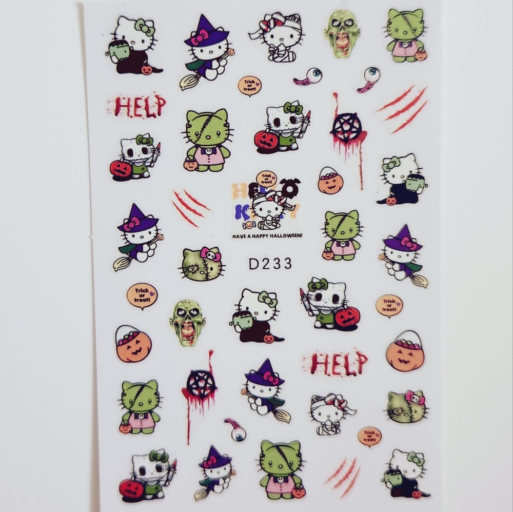 ⭐4/$15 Frankenstein Hello Kitty Nail Art Stickers